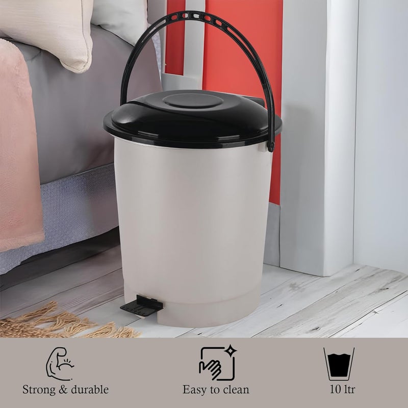 Kuber Industries Pack of 3 Plastic Dustbin for Home with Pedal Lid Handle 10 Ltr Dustbin for Kitchen Bathroom Office Garbage Bin for Wet or Dry Waste Check Dhakkan White - Image 2