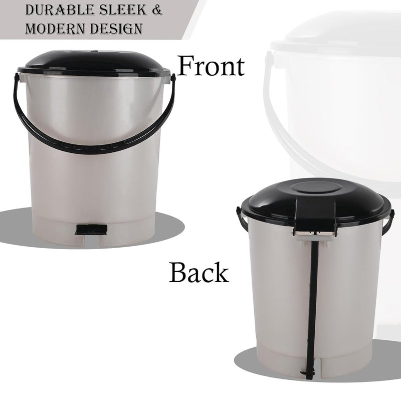 Kuber Industries Pack of 3 Plastic Dustbin for Home with Pedal Lid Handle 10 Ltr Dustbin for Kitchen Bathroom Office Garbage Bin for Wet or Dry Waste Check Dhakkan White - Image 5