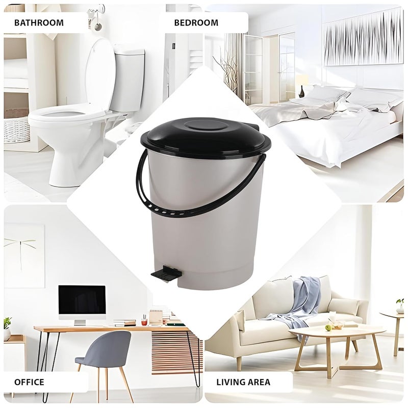 Kuber Industries Pack of 3 Plastic Dustbin for Home with Pedal Lid Handle 10 Ltr Dustbin for Kitchen Bathroom Office Garbage Bin for Wet or Dry Waste Check Dhakkan White - Image 4