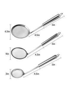 Oasisgalore 3-Pack Stainless Steel Skimmer Spoons - Fine Mesh Oil & Foam Strainers (Length 9.5”, Diameter 3” 4” 4.5”)  - Image 2