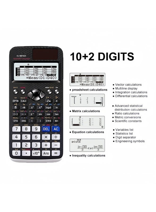 الآلة الحاسبة العلمية FX-991EX المزودة بـ 552 وظيفة، آلة حاسبة هندسية علمية محمولة، آلة حاسبة بشاشة LCD للطلاب والمعلمين ورجال الأعمال والمدارس والمكاتب – أسود - Image 3