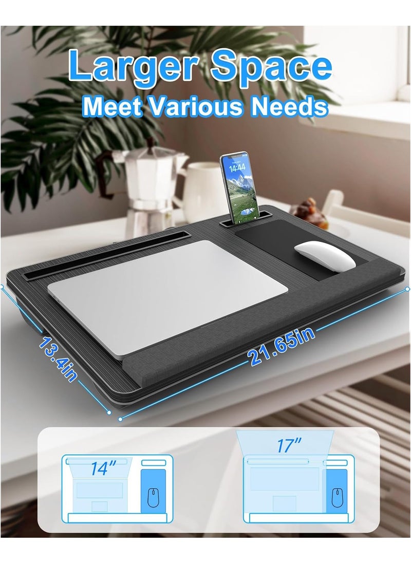 NNEWVANTE Laptop Lap Desk, Portable Large Laptop Desk for Bed, Up to 17 in Laptop Table with Wrist Rest, Mouse Pad, Tablet Phone Slot, Portable Handle, Laptop Lap Table with Cushion (Black)  - Image 2