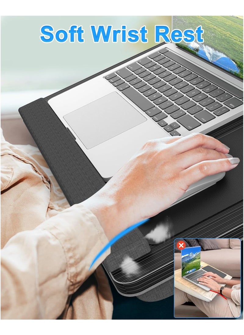 NNEWVANTE Laptop Lap Desk, Portable Large Laptop Desk for Bed, Up to 17 in Laptop Table with Wrist Rest, Mouse Pad, Tablet Phone Slot, Portable Handle, Laptop Lap Table with Cushion (Black)  - Image 3