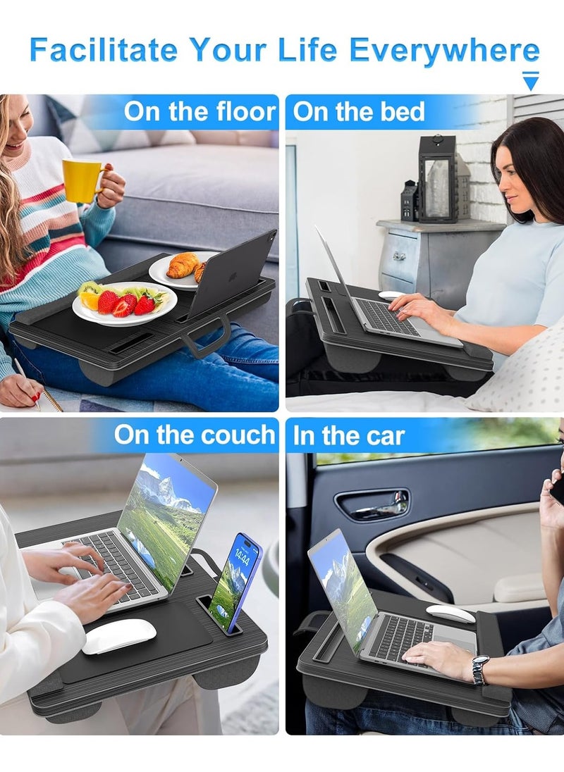 NNEWVANTE - Laptop Lap Desk, Portable Large Laptop Desk for Bed, Up to 17 in Laptop Table with Wrist Rest, Mouse Pad, Tablet Phone Slot, Portable Handle, Laptop Lap Table with Cushion (Black) - Image 1