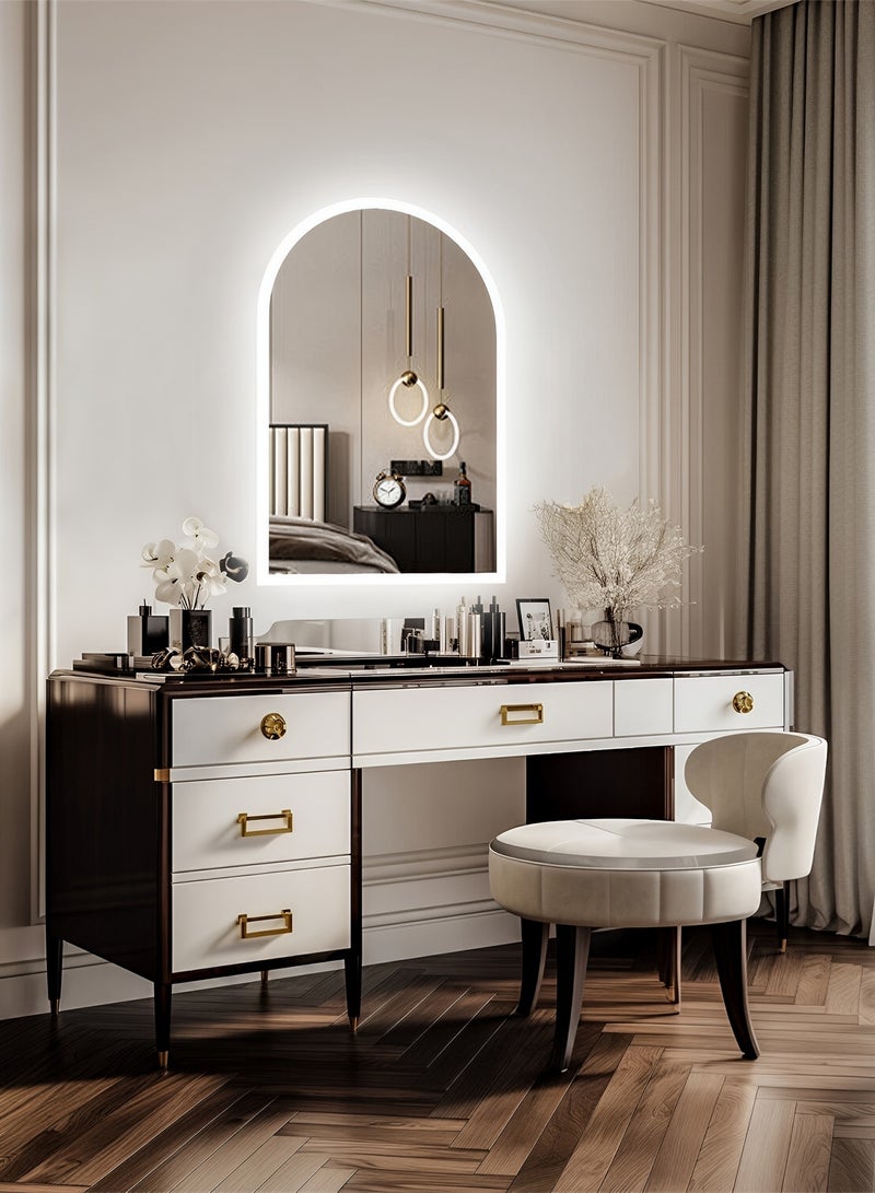 Furniture Factory Pack Of 2 Arc LED Mirror with Touch Control Side Lights, 3 Adjustable Brightness Levels, Wall Mounted Mirror for Bathroom, Living Room, Bedroom, Vanity Table - 80X50cm  - Image 4