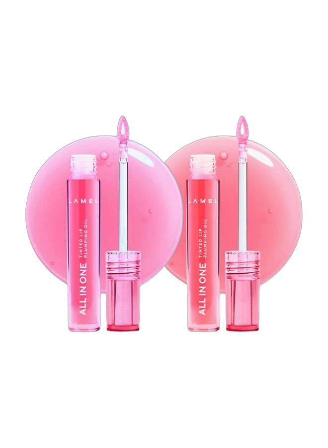 LAMEL All in One Lip Tinted Plumping Oil №402 Pink Sparkle 402 & All in One Lip Tinted Plumping Oil №401 Peachy Bundle - Image 1