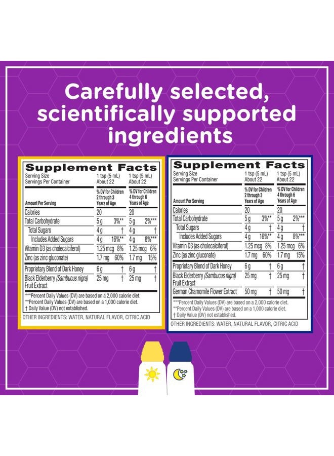 Zarbee's Children's Honey Cough Syrup + Immune Day & Night Value Pack, Daytime & Nighttime Toddler Cough Syrup with Dark Honey, Real Elderberry, Vitamin D, & Zinc, Mixed Berry, Two Pack, 2 x 4 fl. oz - Image 5