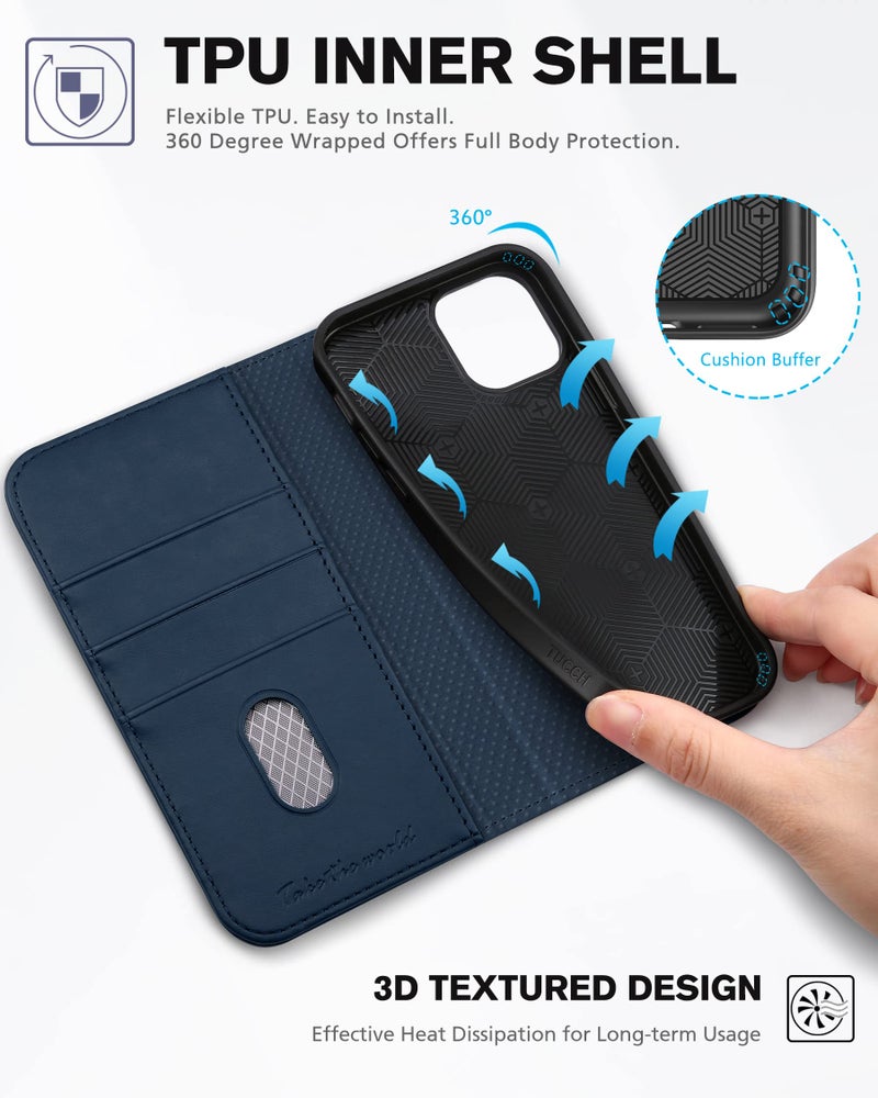 TUCCH Case for iPhone 12 Pro/iPhone 12 5G, PU Leather Folio Case Wallet with [Kickstand] [Card Slot] Cover [Protective TPU Interior Case] Compatible with iPhone 12 /iPhone 12 Pro 6.1-inch, Dark Blue - Image 5