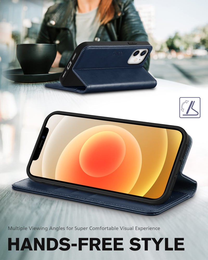TUCCH Case for iPhone 12 Pro/iPhone 12 5G, PU Leather Folio Case Wallet with [Kickstand] [Card Slot] Cover [Protective TPU Interior Case] Compatible with iPhone 12 /iPhone 12 Pro 6.1-inch, Dark Blue - Image 4