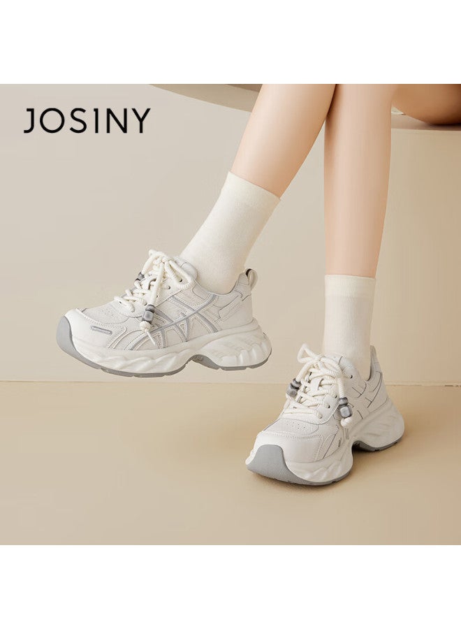 Josiny Zhuoshini Women's Dad Sneakers Spring New White Casual Thick Sole Height Increasing Sports Shoes Beige/grey Size 40 - Image 5