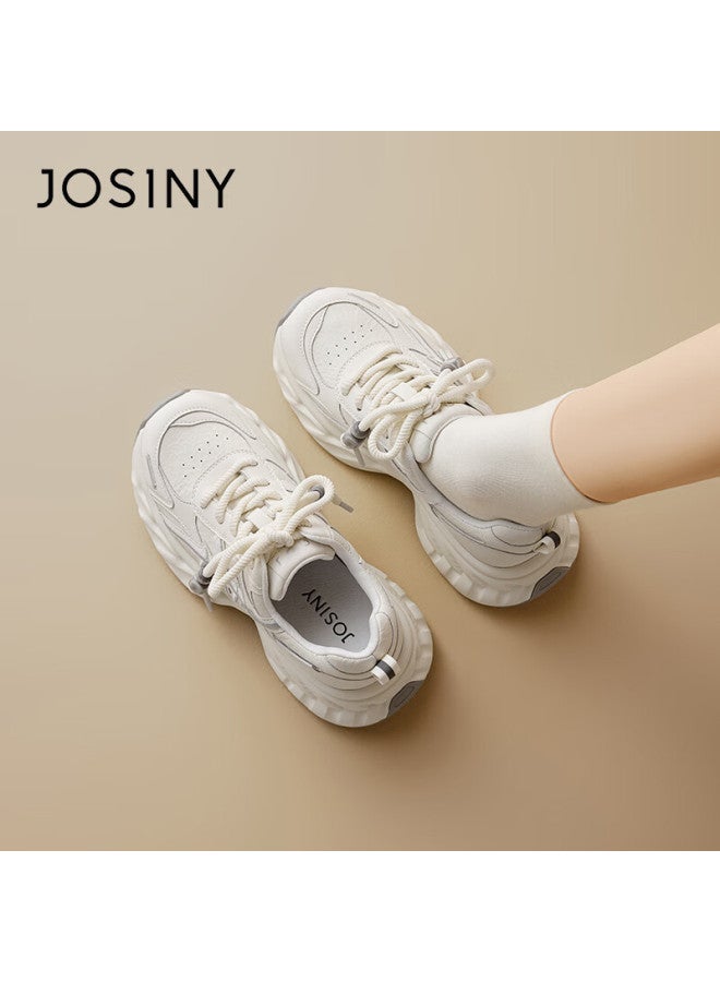 Josiny Zhuoshini Women's Dad Sneakers Spring New White Casual Thick Sole Height Increasing Sports Shoes Beige/grey Size 40 - Image 2