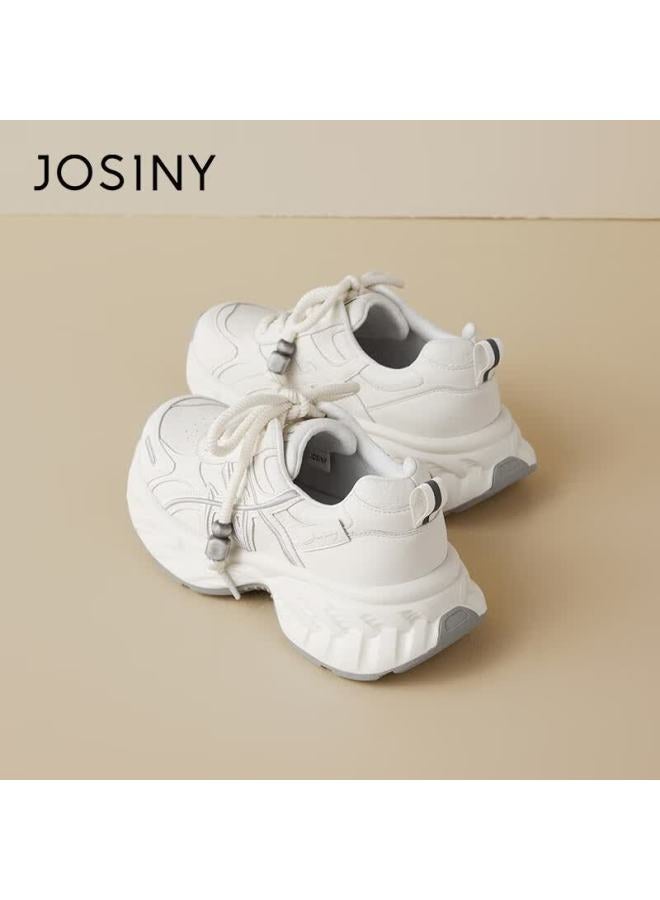 Josiny Zhuoshini Women's Dad Sneakers Spring New White Casual Thick Sole Height Increasing Sports Shoes Beige/grey Size 40 - Image 1