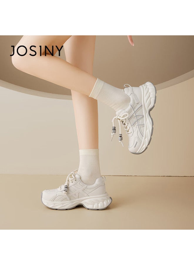 Josiny Zhuoshini Women's Dad Sneakers Spring New White Casual Thick Sole Height Increasing Sports Shoes Beige/grey Size 40 - Image 4