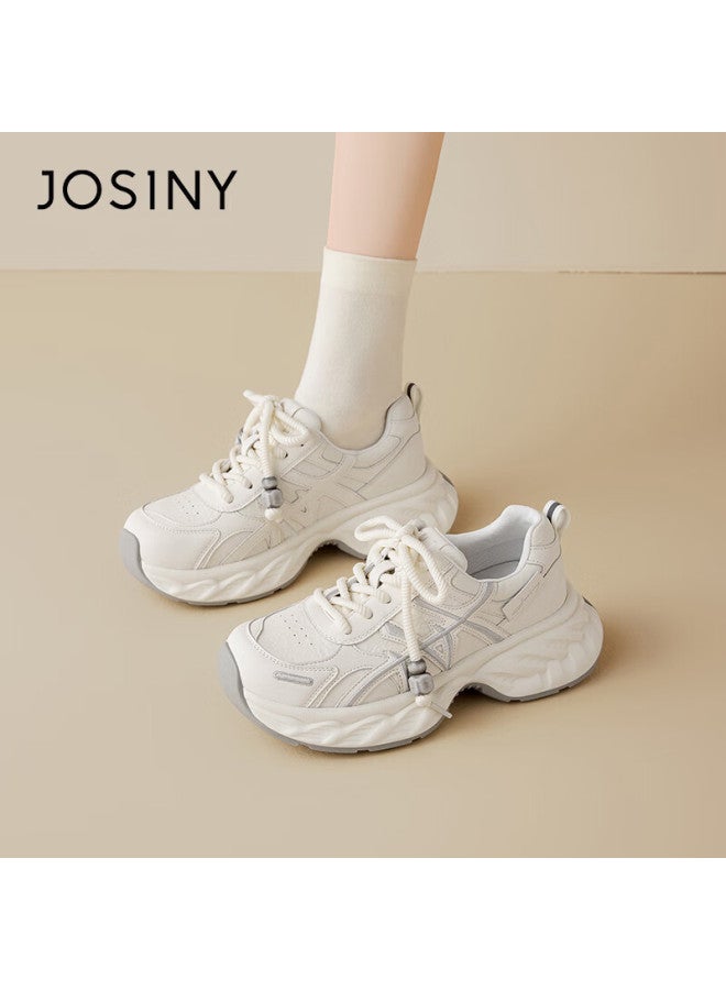 Josiny Zhuoshini Women's Dad Sneakers Spring New White Casual Thick Sole Height Increasing Sports Shoes Beige/grey Size 40 - Image 3
