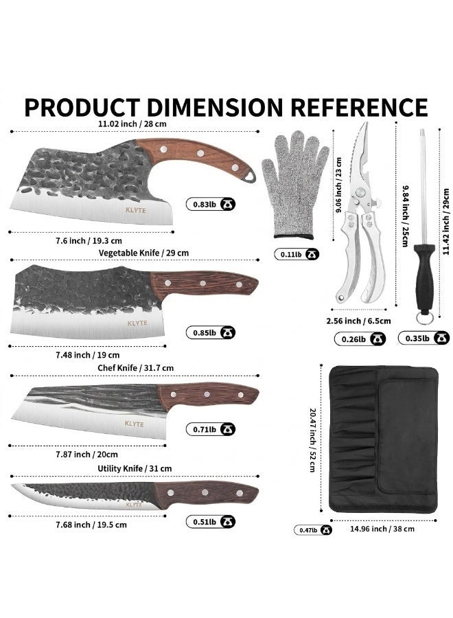KLYTE 8-Piece Kitchen Knife Set, Hand Forged Butcher Knives with Wooden Handle, Chef Knife, Cleaver, Meat Cutting Knives for Home BBQ - Image 5