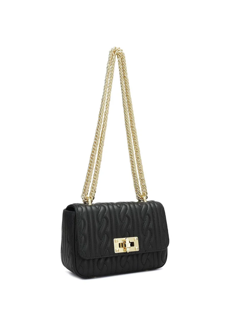 دا ميلانو حقيبة جلد طبيعي سوداء بحمالة كتف