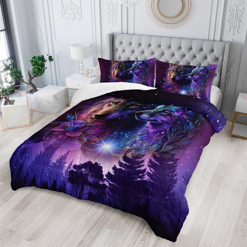 Tuzaovy Wolf Bedding Set King Size - Camping Theme Comforter Set With Animal Print - Image 2