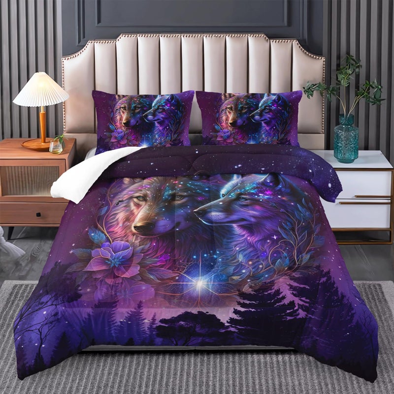 Tuzaovy Wolf Bedding Set King Size - Camping Theme Comforter Set With Animal Print - Image 1