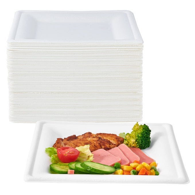 150 PIECS SQUARE PAPER PLATES 8INCH COMPOSTABLE DISPOSABLE PLATES ECOFRIENDLY HEAVY DUTY BIODEGRADABLE SUGARCANE PLATES FOR PARTY DINNER BIRTHDAY