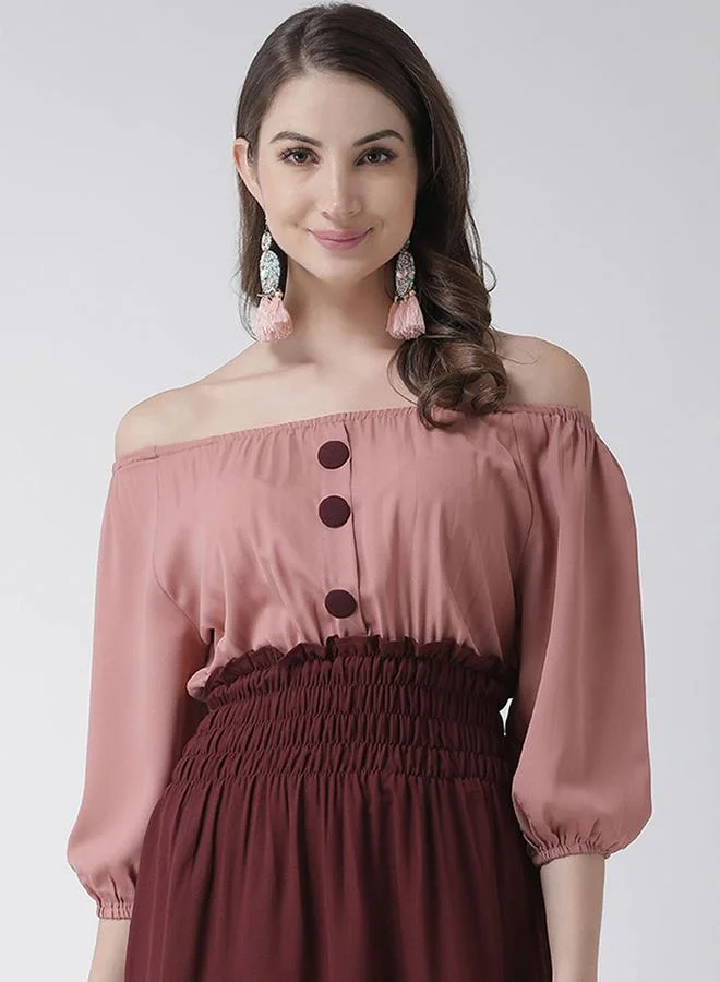 Kassually Kassually Color Block Off Shoulder Knee-Length Dress