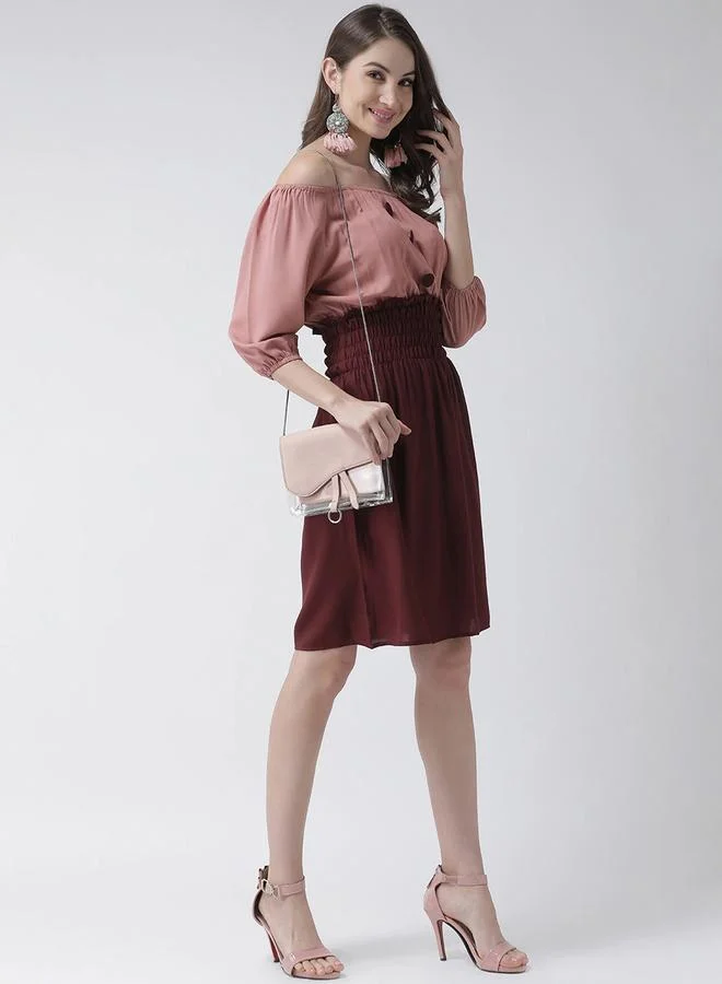 Kassually Kassually Color Block Off Shoulder Knee-Length Dress