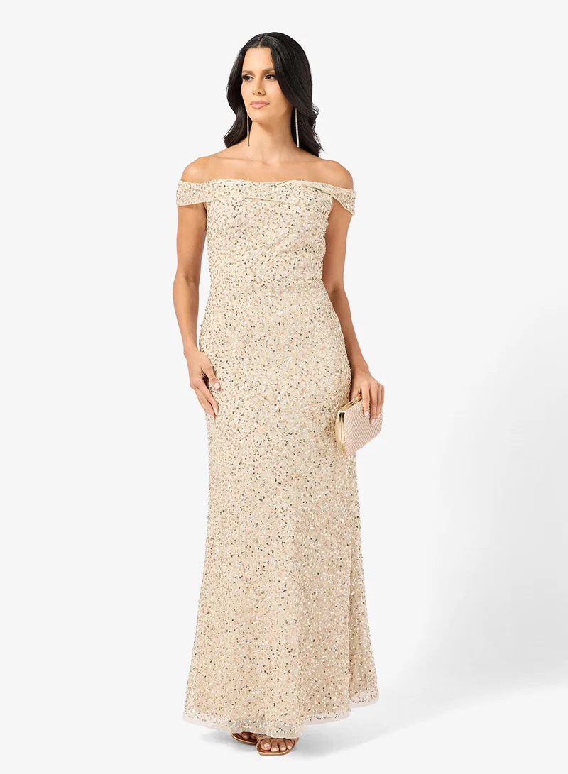 Namshi x Off Shoulder Bead Embellished Evening Dress