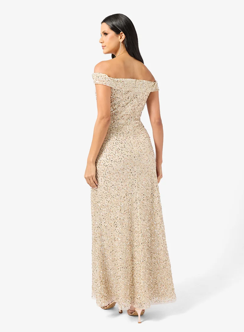 Namshi x Off Shoulder Bead Embellished Evening Dress