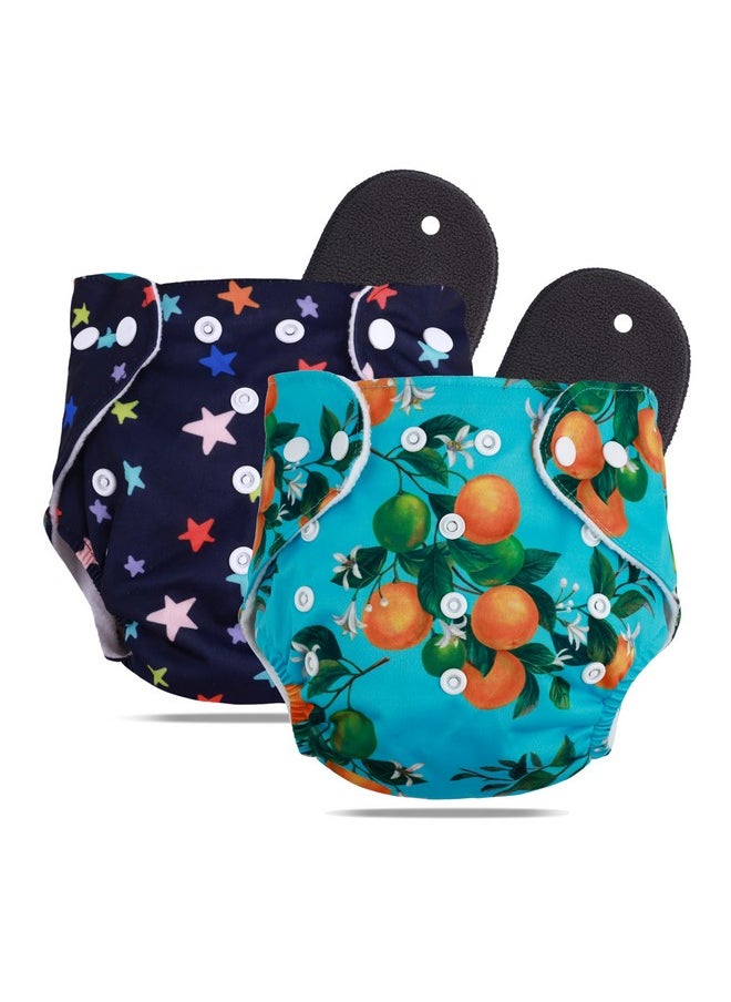 Novo Baby Leakage Proof Reusable Cloth Diaper With 5 Layer High Absorbent Pad | Reusable Nappies| Freesize For Kids 0-3 Yrs | Washable Diapers (Star + Fruit)  - Image 1