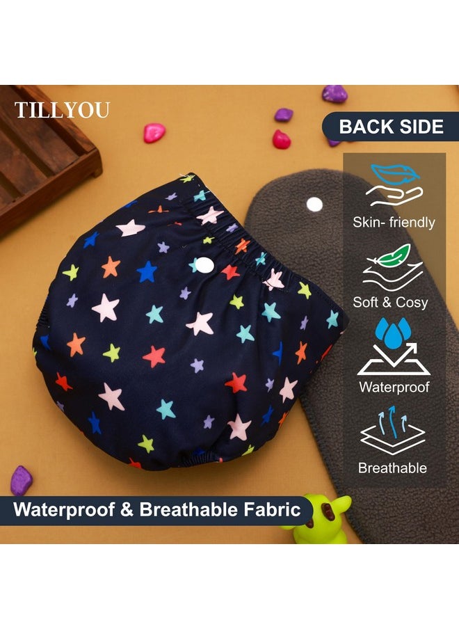 Novo Baby Leakage Proof Reusable Cloth Diaper With 5 Layer High Absorbent Pad | Reusable Nappies| Freesize For Kids 0-3 Yrs | Washable Diapers (Star + Fruit)  - Image 5
