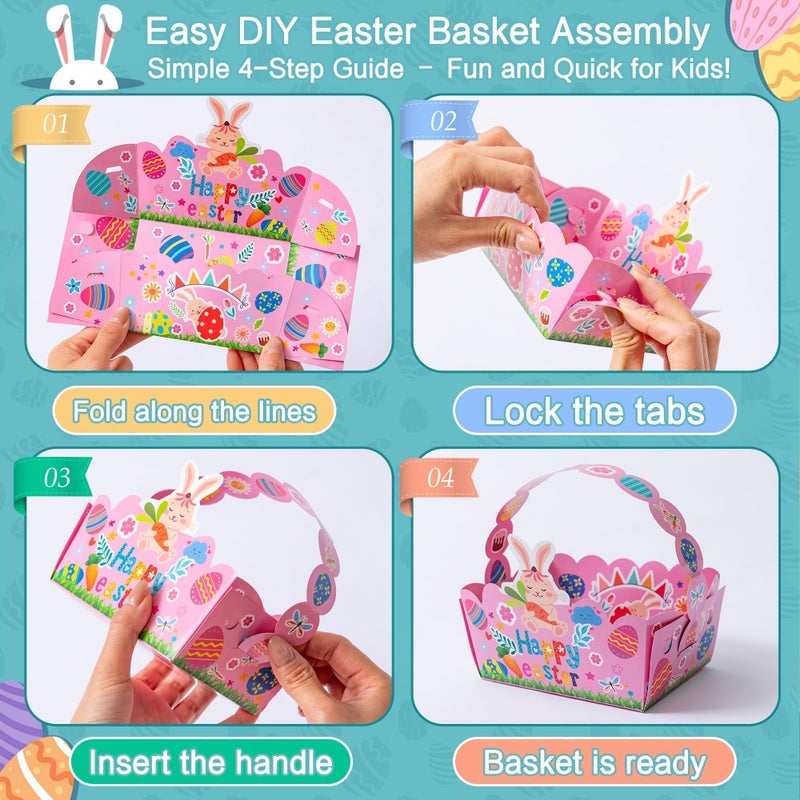 Kiddelo 24 Pack Easter Basket for Kids,Easter Paper Baskets Bulk, Treat Boxes with Handle Gift Bags For Kids, Treat Bags Candy Cookies Box for Craft,Egg Hunt, Birthday, Party - Image 4
