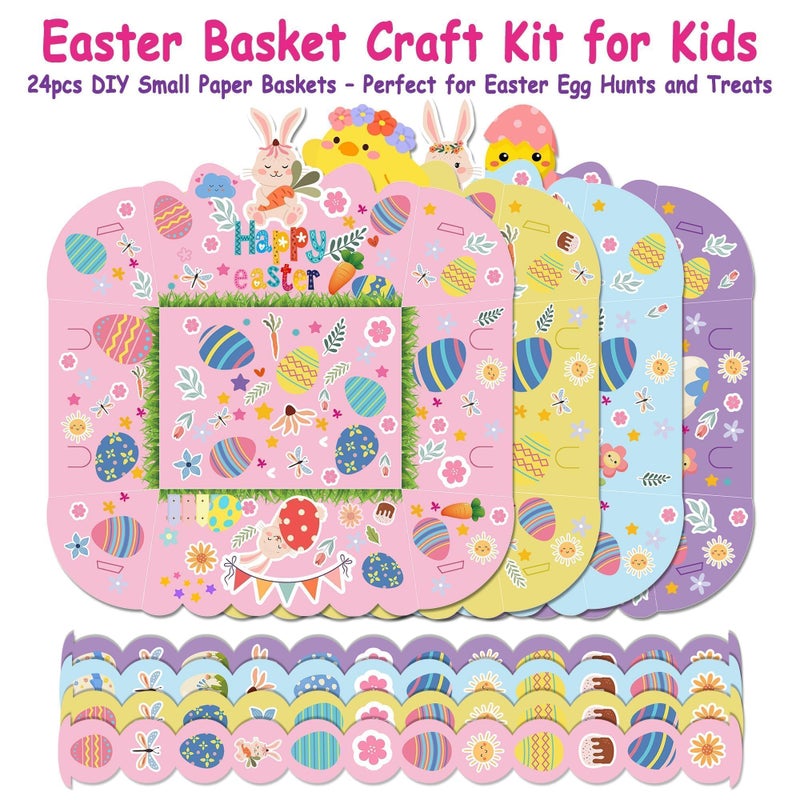 Kiddelo 24 Pack Easter Basket for Kids,Easter Paper Baskets Bulk, Treat Boxes with Handle Gift Bags For Kids, Treat Bags Candy Cookies Box for Craft,Egg Hunt, Birthday, Party - Image 3
