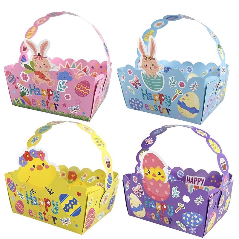 Kiddelo 24 Pack Easter Basket for Kids,Easter Paper Baskets Bulk, Treat Boxes with Handle Gift Bags For Kids, Treat Bags Candy Cookies Box for Craft,Egg Hunt, Birthday, Party - Image 1