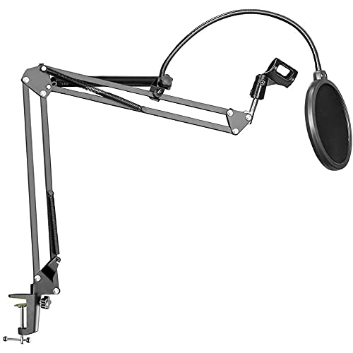 TECHBLAZE Professional Recording Microphone Stand with Pop Filter Best Bm800 Mic Stand For Condenser Mic Boom Suspension Scissor Arm Gaming Mic Stand with Pop Filter Studio Microphone Stand - Image 1