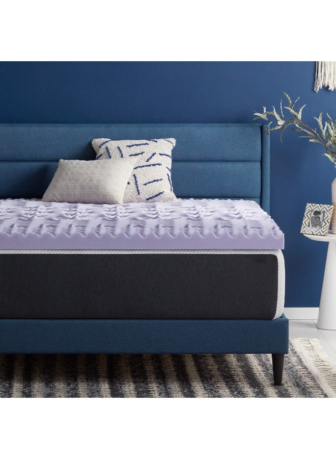 LUCID Lucid 3 Inch Mattress Topper King Memory Foam Mattress Topper King 5 Zone Lavender Infusion CertiPur Certified Foam - Image 1