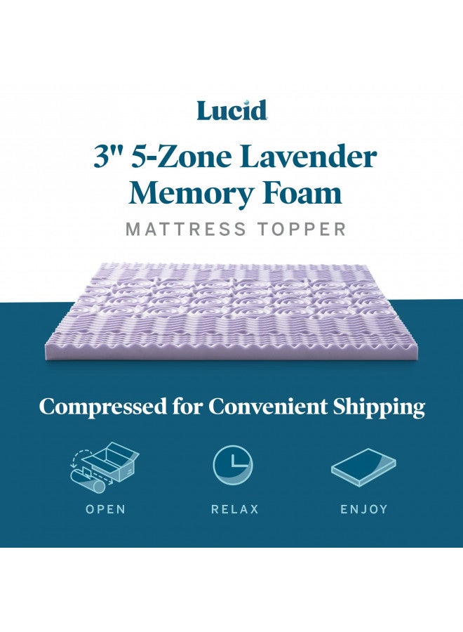 LUCID Lucid 3 Inch Mattress Topper King Memory Foam Mattress Topper King 5 Zone Lavender Infusion CertiPur Certified Foam - Image 4