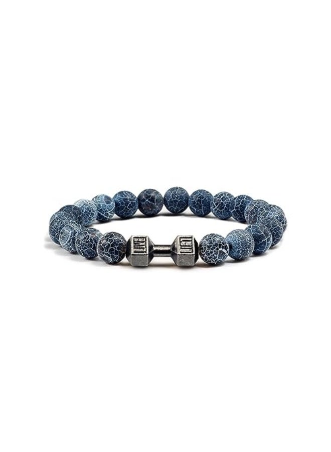 GAUEIOUR Dumbbell Bracelet,Blue Weathered Natural Stone Frosted Elastic Alloy Bracelet, Fitness Men and Women's Stainless Steel Barbell Jewelry, Fitness Yoga Men and Women's Jewelry Gifts, 不锈钢  - Image 1