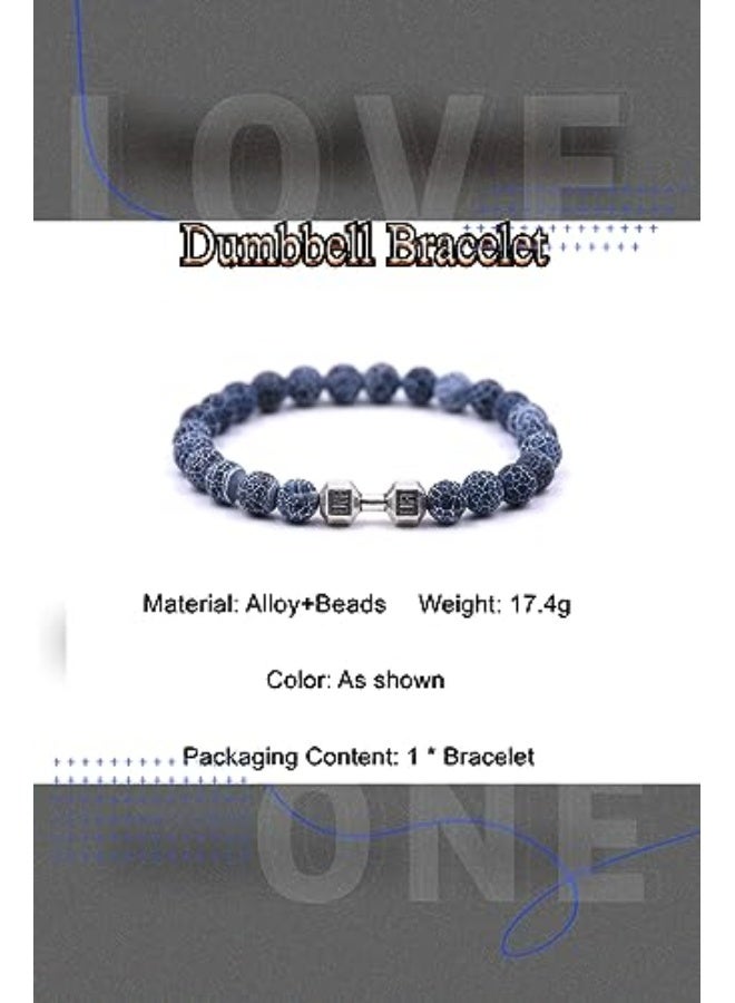 GAUEIOUR Dumbbell Bracelet,Blue Weathered Natural Stone Frosted Elastic Alloy Bracelet, Fitness Men and Women's Stainless Steel Barbell Jewelry, Fitness Yoga Men and Women's Jewelry Gifts, 不锈钢  - Image 2
