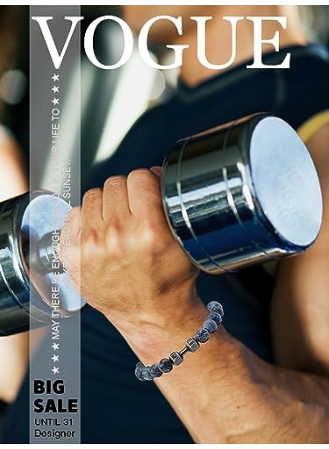 GAUEIOUR Dumbbell Bracelet,Blue Weathered Natural Stone Frosted Elastic Alloy Bracelet, Fitness Men and Women's Stainless Steel Barbell Jewelry, Fitness Yoga Men and Women's Jewelry Gifts, 不锈钢  - Image 5