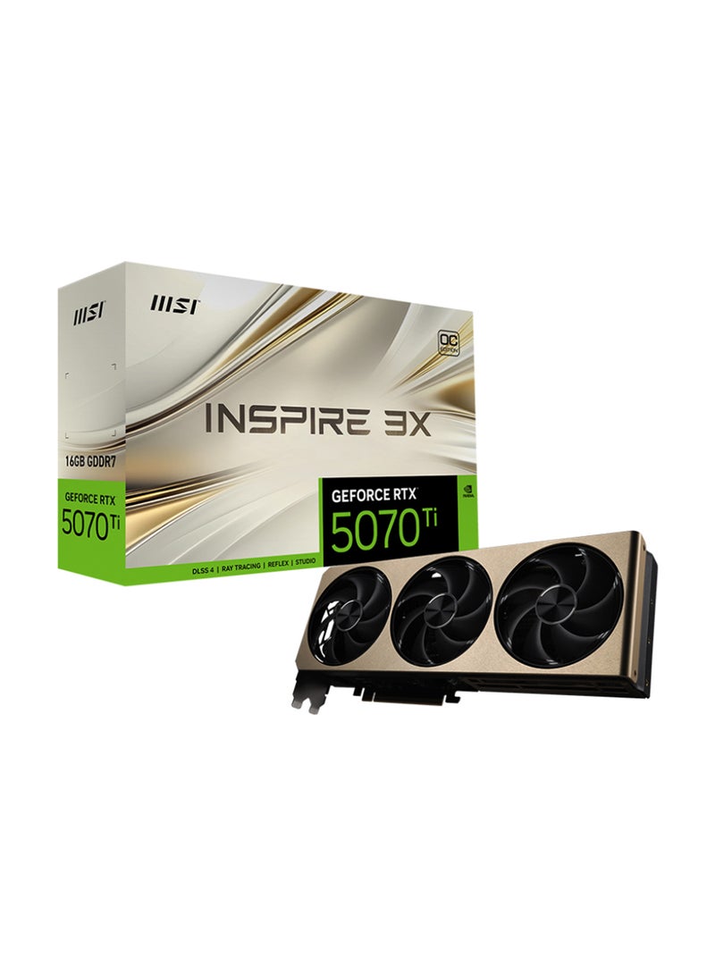 MSI GeForce RTX 5070 Ti INSPIRE 3X OC 16GB GDDR7 Graphics Card, 256-bit, 28Gbps, 2497MHz Boost, Triple-Fan Cooling, DLSS 4, Ray Tracing, PCIe 5.0, HDMI 2.1b, DisplayPort 2.1b | 912-V531-273 - Image 1