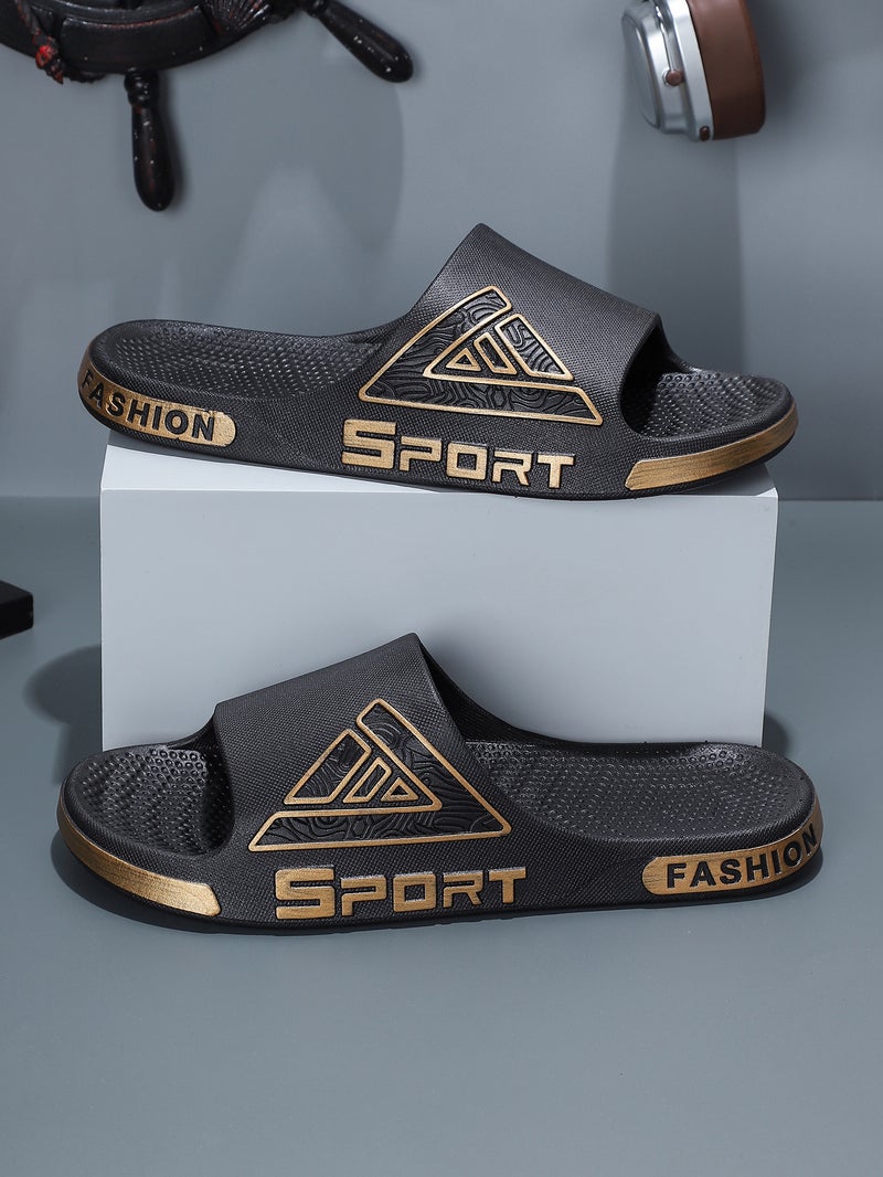 Slippers for Men Summer Home Triangle Trendy Basketball Sports Leisure Slippers Outdoor Home Wholesale Slippers for Men Black gold - Image 1