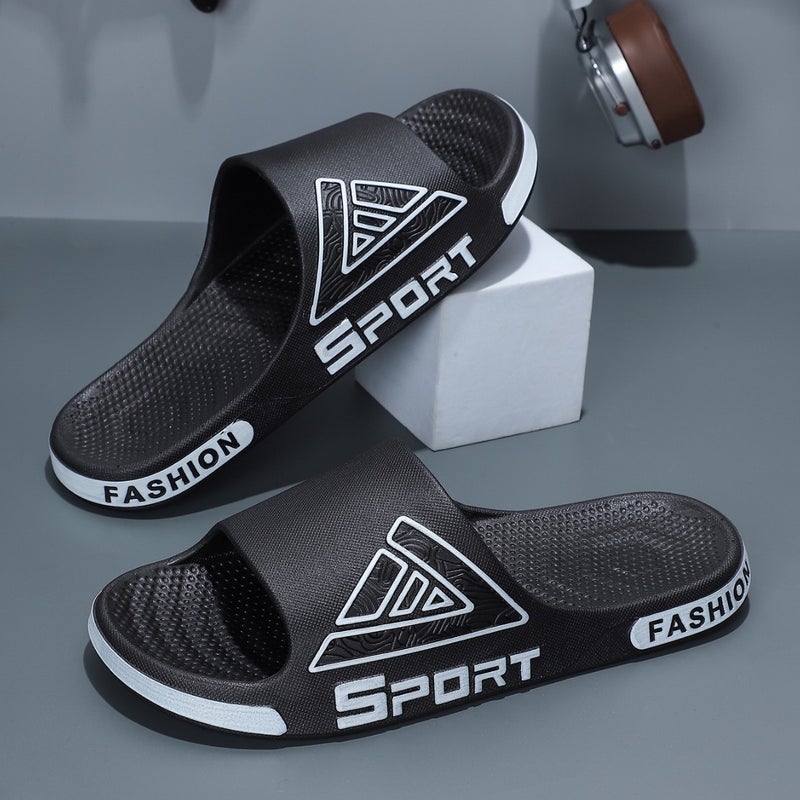 Slippers for Men Summer Home Triangle Trendy Basketball Sports Leisure Slippers Outdoor Home Wholesale Slippers for Men Black gold - Image 4
