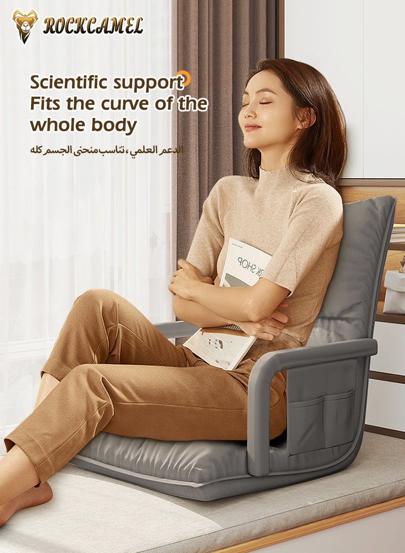 ROCKCAMEL Floor Sofa with Armrests and Storage Pockets, 6-position Adjustable Lazy Sofa, High Elastic Padding, Lumbar Support, Waterproof & Stain-Resistant Fabric, Folding Recliner Chair for Gaming, Reading, Sleeping - Image 3