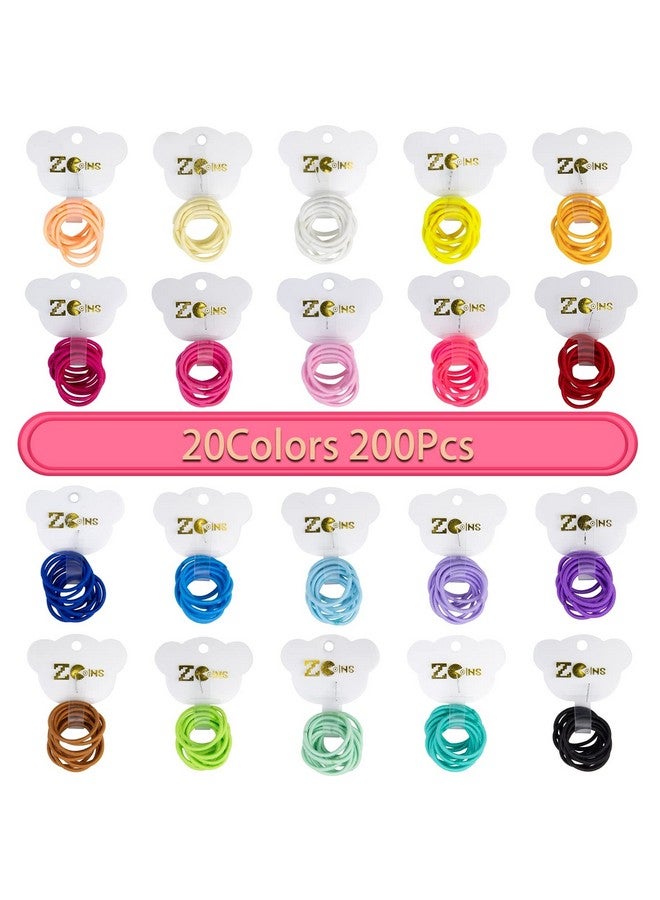 زكوينز 200 قطعة من ربطات الشعر بكرات الشعر وربطات الشعر وإكسسوارات الشعر وربطات الشعر الصغيرة 2 مم وحوامل شعر مطاطية لذيل الحصان للأطفال والبنات والنساء (متعددة الألوان) - Image 2