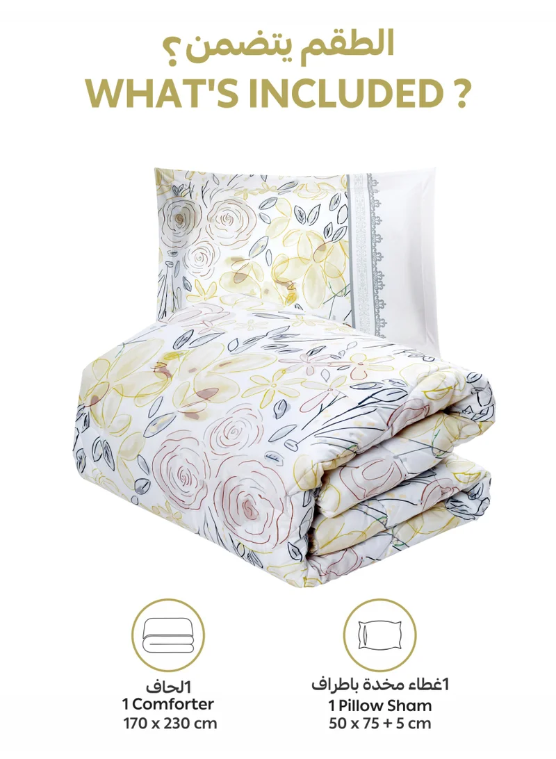 Donetella Bedding Comforter Set, twin Size 170x230 cm - 2-Pcs Digital Print Quilted Bed Set, Microfiber Fabric - 1 Comforter, 1 Pillow Shams.