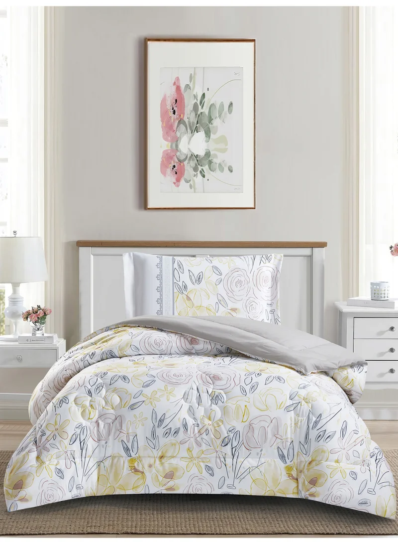 Donetella Bedding Comforter Set, twin Size 170x230 cm - 2-Pcs Digital Print Quilted Bed Set, Microfiber Fabric - 1 Comforter, 1 Pillow Shams.