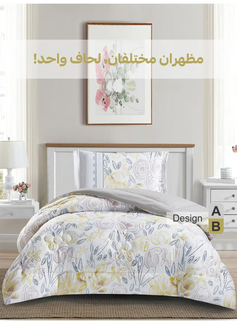 Donetella Bedding Comforter Set, twin Size 170x230 cm - 2-Pcs Digital Print Quilted Bed Set, Microfiber Fabric - 1 Comforter, 1 Pillow Shams.