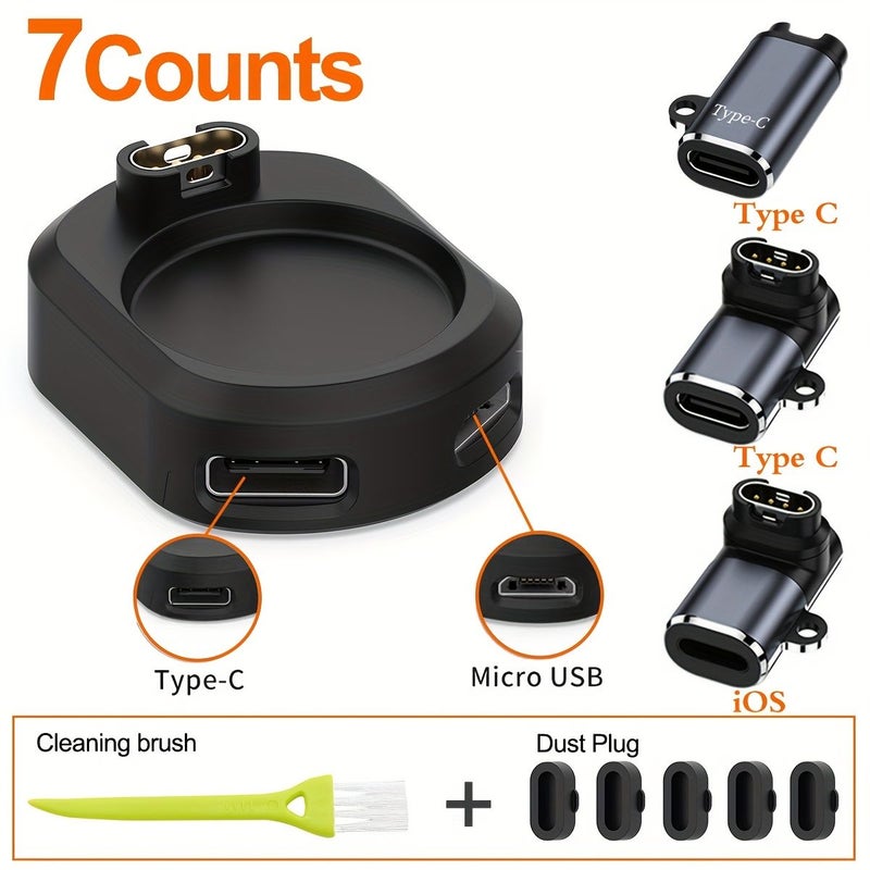 5 7PCS 2In1 USB C Charging Adapter For Garmin Fenix Instinct Venu Forerunner Dust Plug Brush - Image 5