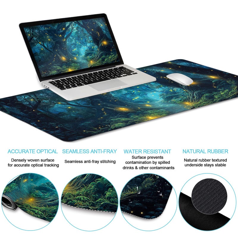 LIMKRIAN Ergonomic Mouse Pad Set Large Desk Matt for Desktop, Gaming Mouse Pad Wrist Rest Keyboard Mat Cup Coaster Set Cute Office Desk Decor Accessories for Women, Firefly Forest - Image 3