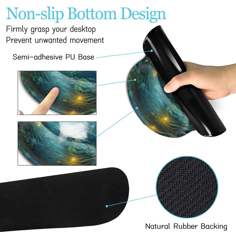 LIMKRIAN Ergonomic Mouse Pad Set Large Desk Matt for Desktop, Gaming Mouse Pad Wrist Rest Keyboard Mat Cup Coaster Set Cute Office Desk Decor Accessories for Women, Firefly Forest - Image 5