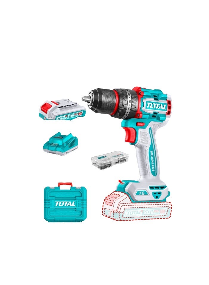 توتال شنيور 20 فولت 76 نيوتن  ظرف معدن 13 مللي 2 بطارية  (دقاق) برشلس